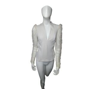 Intimately Free People Women's Creme V-Neck Mesh Sleeve Whimsical Top size Small